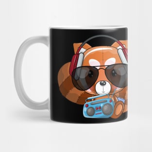cute cartoon red panda listening music illustration Mug